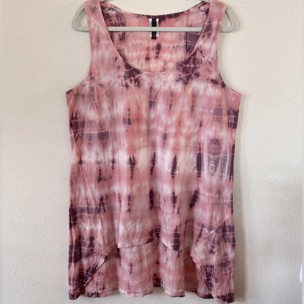 XCVI Cotton Gauze Tie Dye High Low Boho Top - XL - EUC